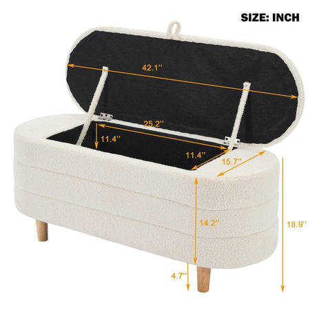 Elegant Upholstered Sherpa Fabric Storage Ottoman Bench - Omega Lifestyles