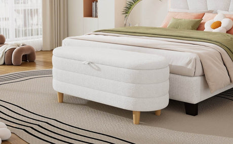 Elegant Upholstered Sherpa Fabric Storage Ottoman Bench - Omega Lifestyles