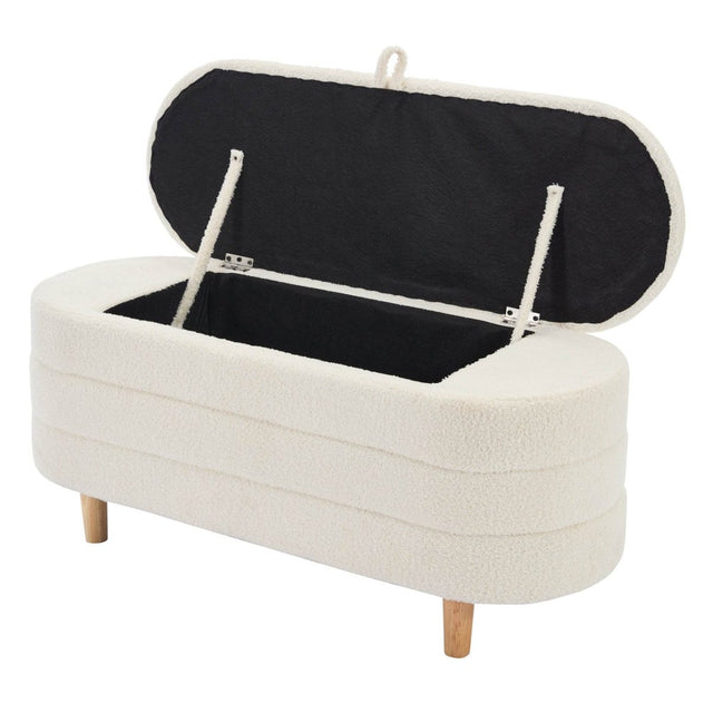 Elegant Upholstered Sherpa Fabric Storage Ottoman Bench - Omega Lifestyles