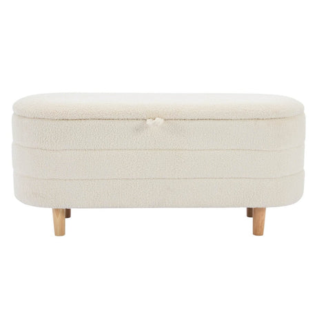 Elegant Upholstered Sherpa Fabric Storage Ottoman Bench - Omega Lifestyles