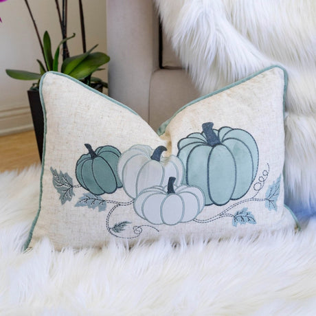 Embroidered Pumpkin Lumbar Throw Pillow Misty Blue - Serenova - Omega Lifestyles