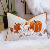 Embroidered Pumpkin Rust Polyester Lumbar Throw Pillow - Serenova - Omega Lifestyles