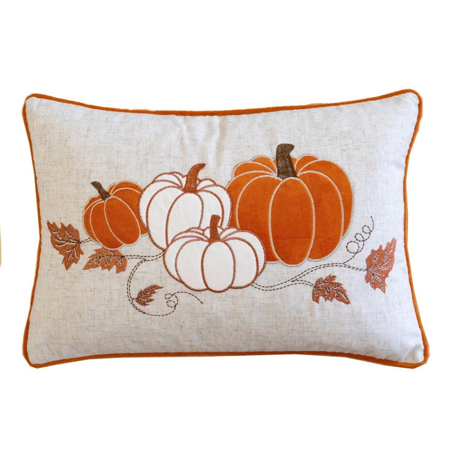 Embroidered Pumpkin Rust Polyester Lumbar Throw Pillow - Serenova - Omega Lifestyles
