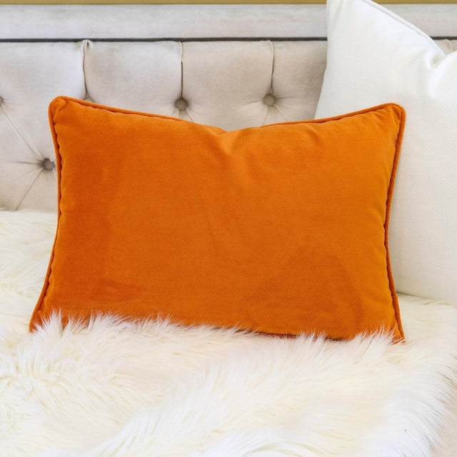 Embroidered Pumpkin Rust Polyester Lumbar Throw Pillow - Omega Lifestyles