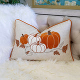 Embroidered Pumpkin Rust Polyester Lumbar Throw Pillow - Serenova - Omega Lifestyles