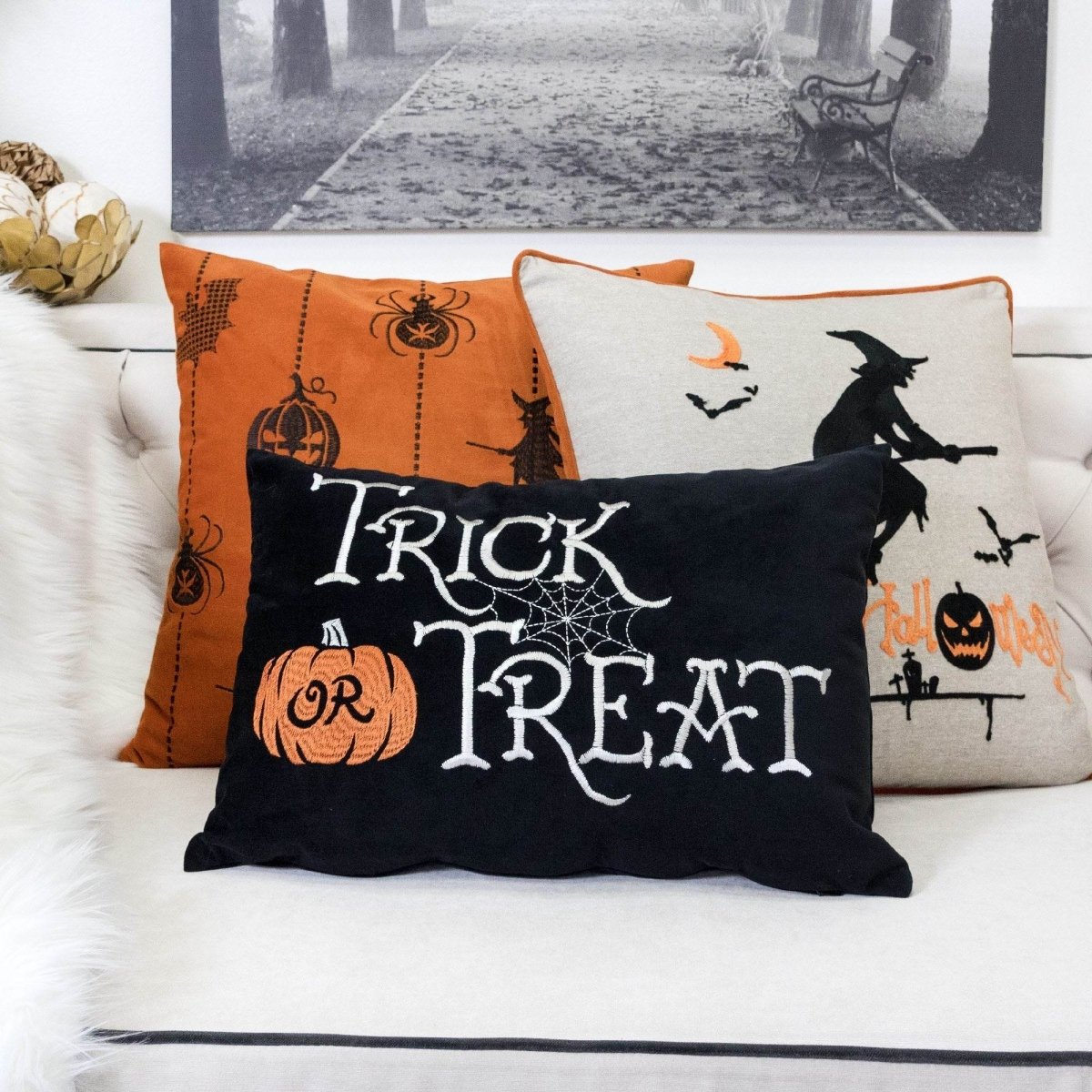 Embroidered Trick Or Treat Halloween Lumbar Pillow - Serenova - Omega Lifestyles
