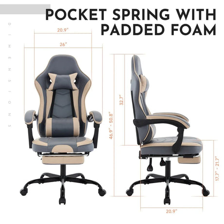 Ergonomic Leather Gaming Chair With Massage Lumbar Support - Omega Lifestyles