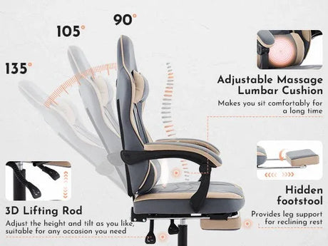 Ergonomic Leather Gaming Chair With Massage Lumbar Support - Omega Lifestyles