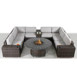 Espresso Wicker Outdoor Patio Seating Group With Fire Pit - Serenova - Omega Lifestyles