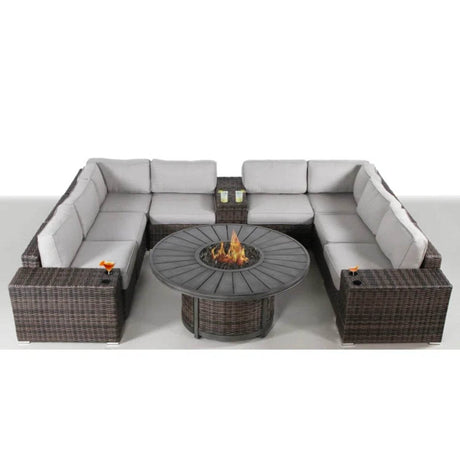 Espresso Wicker Outdoor Patio Seating Group With Fire Pit - Serenova - Omega Lifestyles