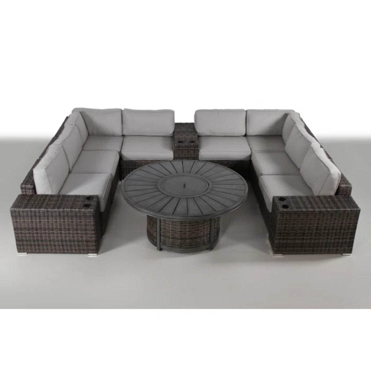 Espresso Wicker Outdoor Patio Seating Group With Fire Pit - Serenova - Omega Lifestyles