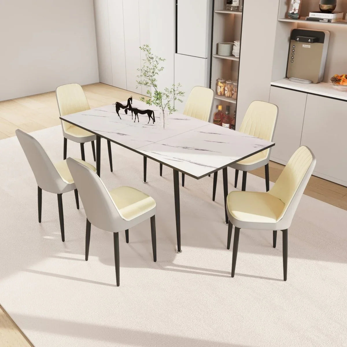 Expandable MDF Dining Table And Six PU Cushioned Chairs Set - Omega Lifestyles