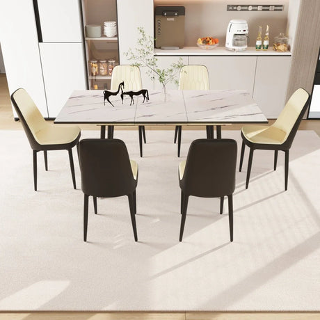 Expandable MDF Dining Table And Six PU Cushioned Chairs Set - Omega Lifestyles