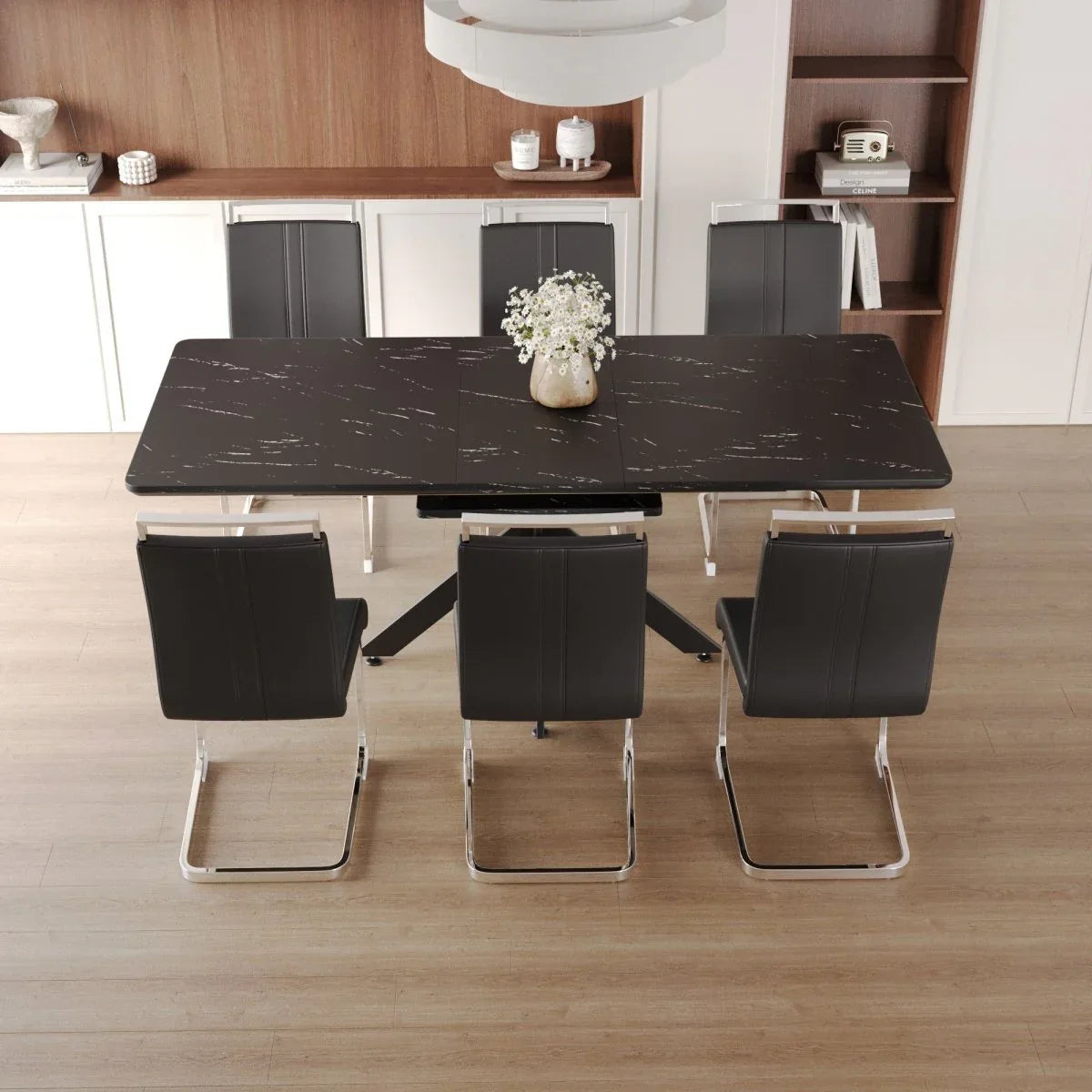 Expandable MDF Dining Table Set With Cushioned Chairs - Omega Lifestyles