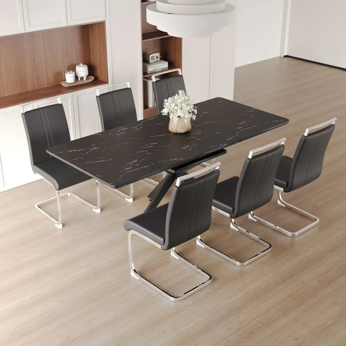 Expandable MDF Dining Table Set With Cushioned Chairs - Omega Lifestyles