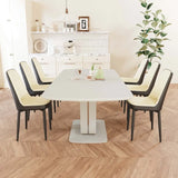 Expandable MDF Dining Table Set With Six Padded PU Chairs - Omega Lifestyles