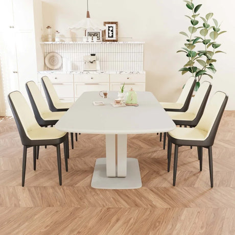 Expandable MDF Dining Table Set With Six Padded PU Chairs - Omega Lifestyles