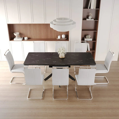 Expandable MDF Dining Table With 8 Cushioned Chairs Set - Omega Lifestyles