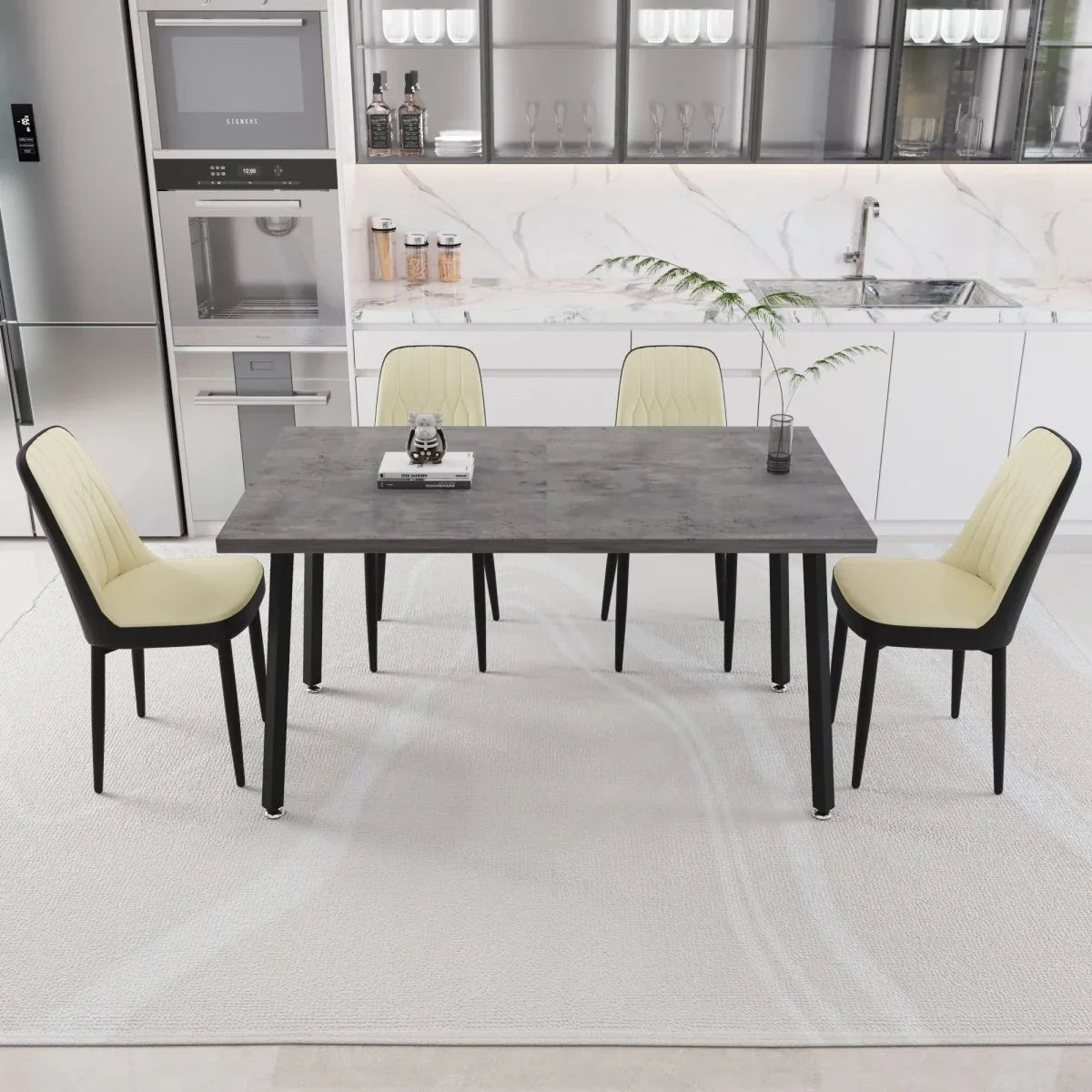 Expandable Rectangular Dining Table With Four PU Chairs - Omega Lifestyles