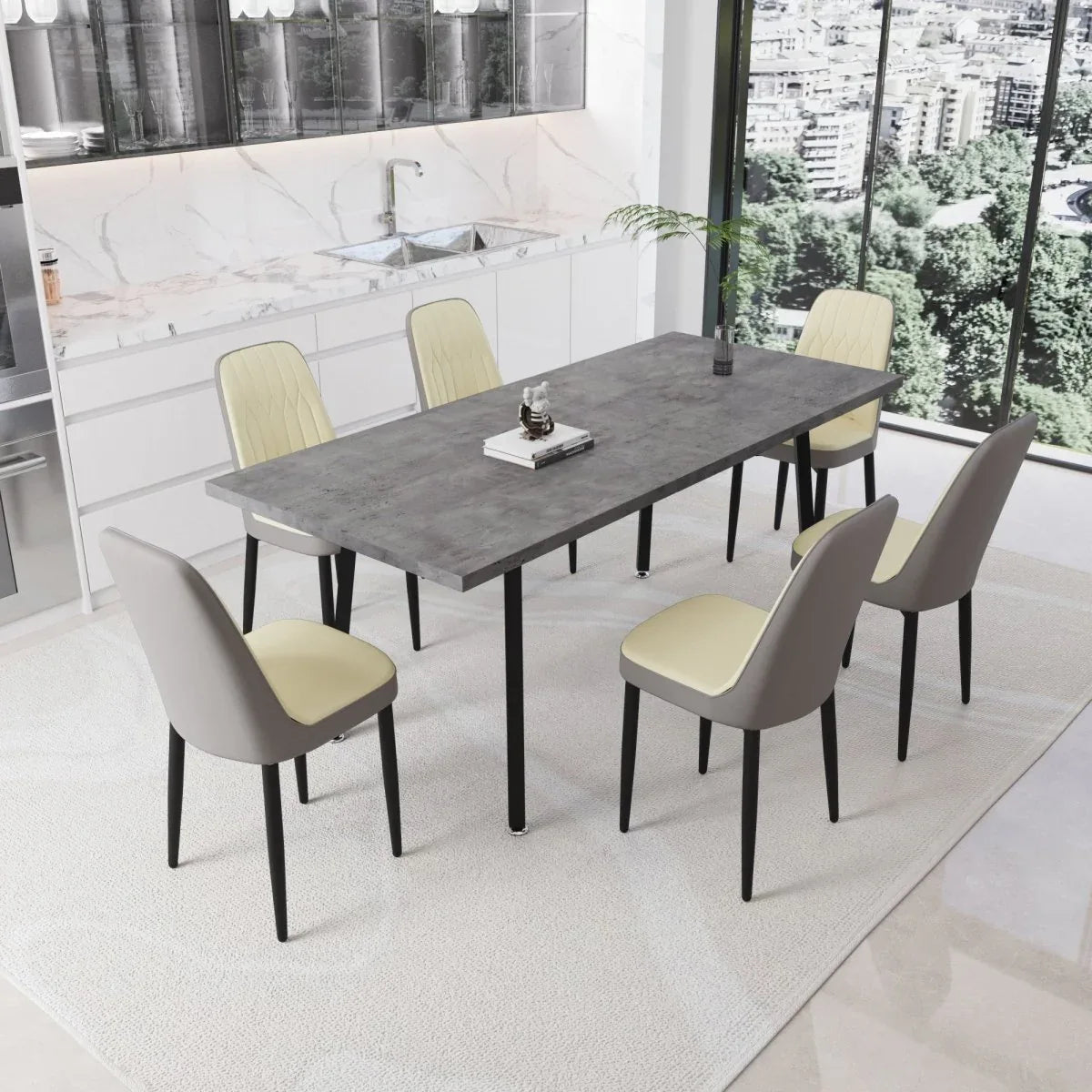 Expandable Rectangular MDF Dining Table With 6 PU Chairs - Omega Lifestyles