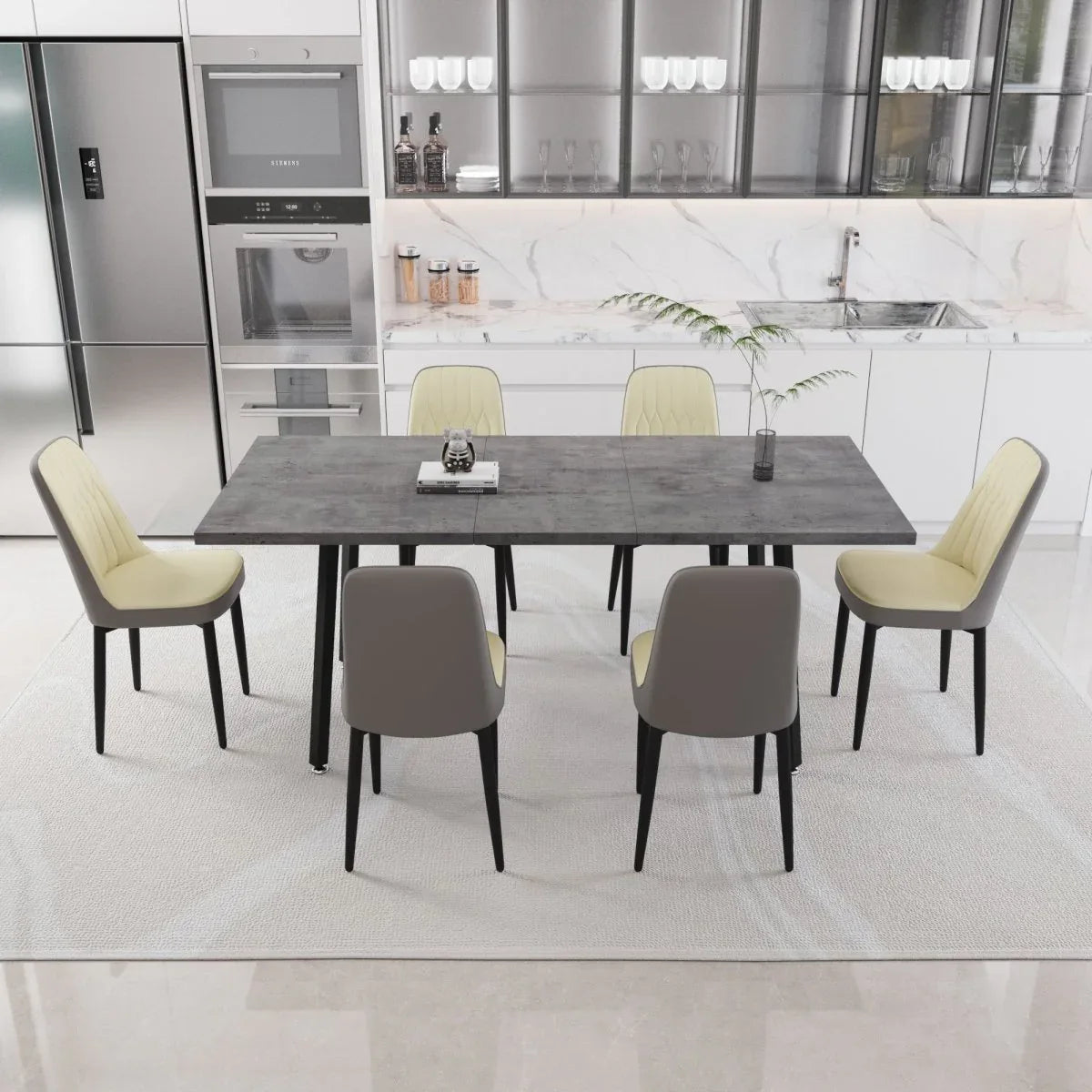 Expandable Rectangular MDF Dining Table With 6 PU Chairs - Omega Lifestyles