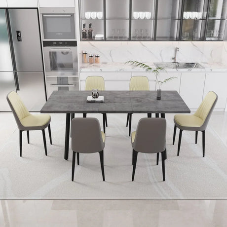 Expandable Rectangular MDF Dining Table With 6 PU Chairs - Omega Lifestyles