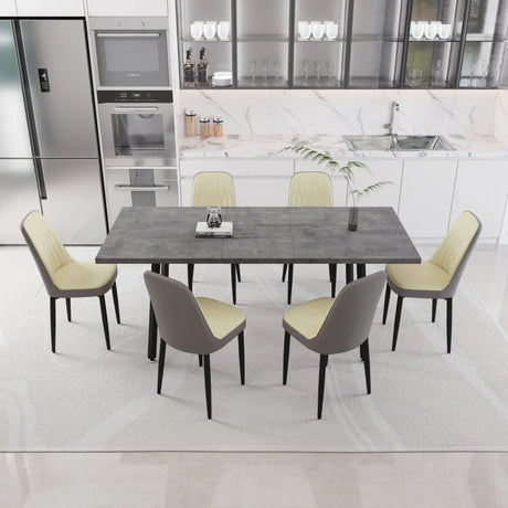 Expandable Rectangular MDF Dining Table With 6 PU Chairs - Omega Lifestyles