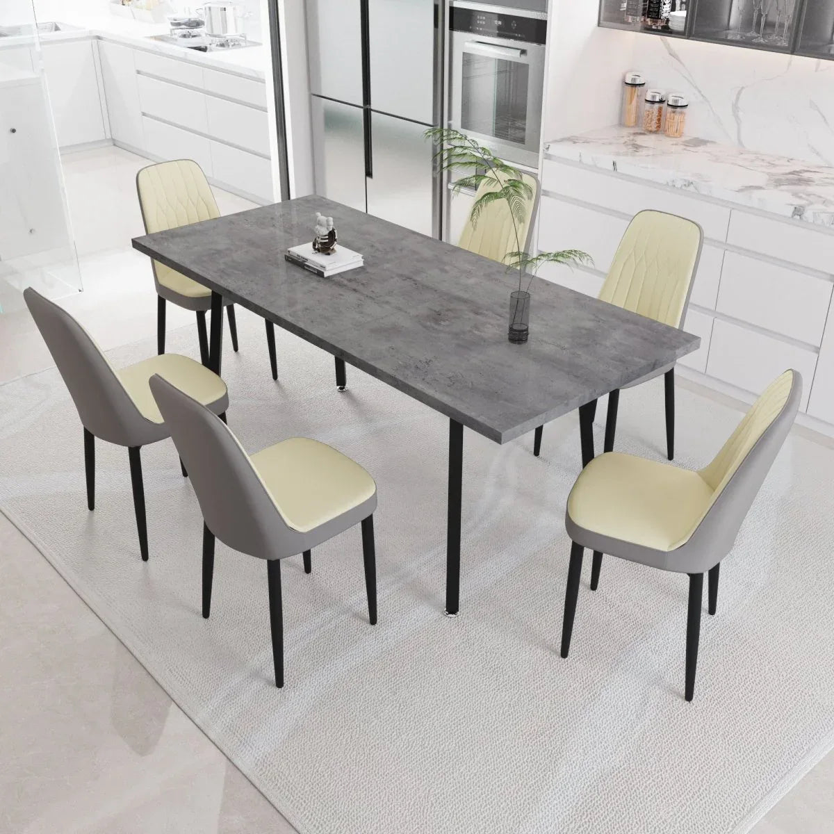 Expandable Rectangular MDF Dining Table With 6 PU Chairs - Omega Lifestyles