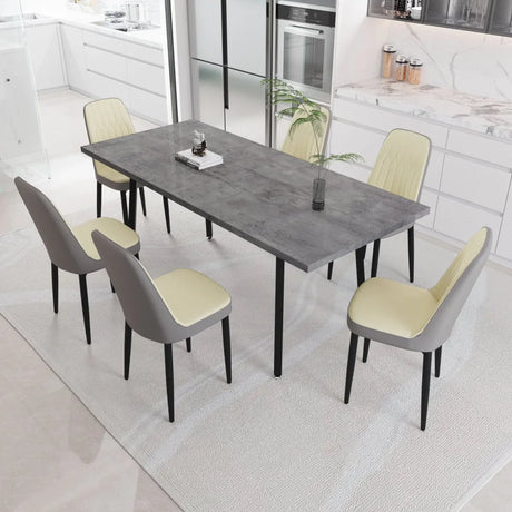 Expandable Rectangular MDF Dining Table With 6 PU Chairs - Omega Lifestyles