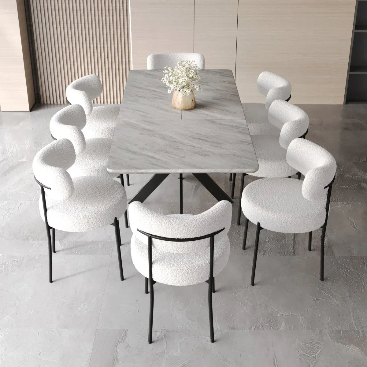 Extendable MDF Dining Table With 8 Upholstered Chairs - Omega Lifestyles