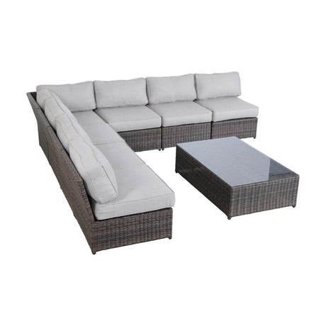 Extra - Wide Wicker Outdoor Seating Set With Cushions And Glass Table - Serenova - Omega Lifestyles