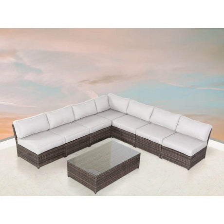 Extra - Wide Wicker Outdoor Seating Set With Cushions And Glass Table - Serenova - Omega Lifestyles
