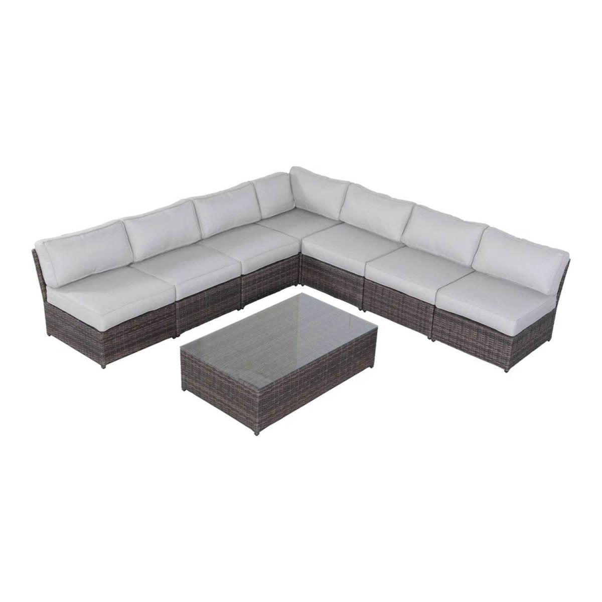Extra - Wide Wicker Outdoor Seating Set With Cushions And Glass Table - Serenova - Omega Lifestyles