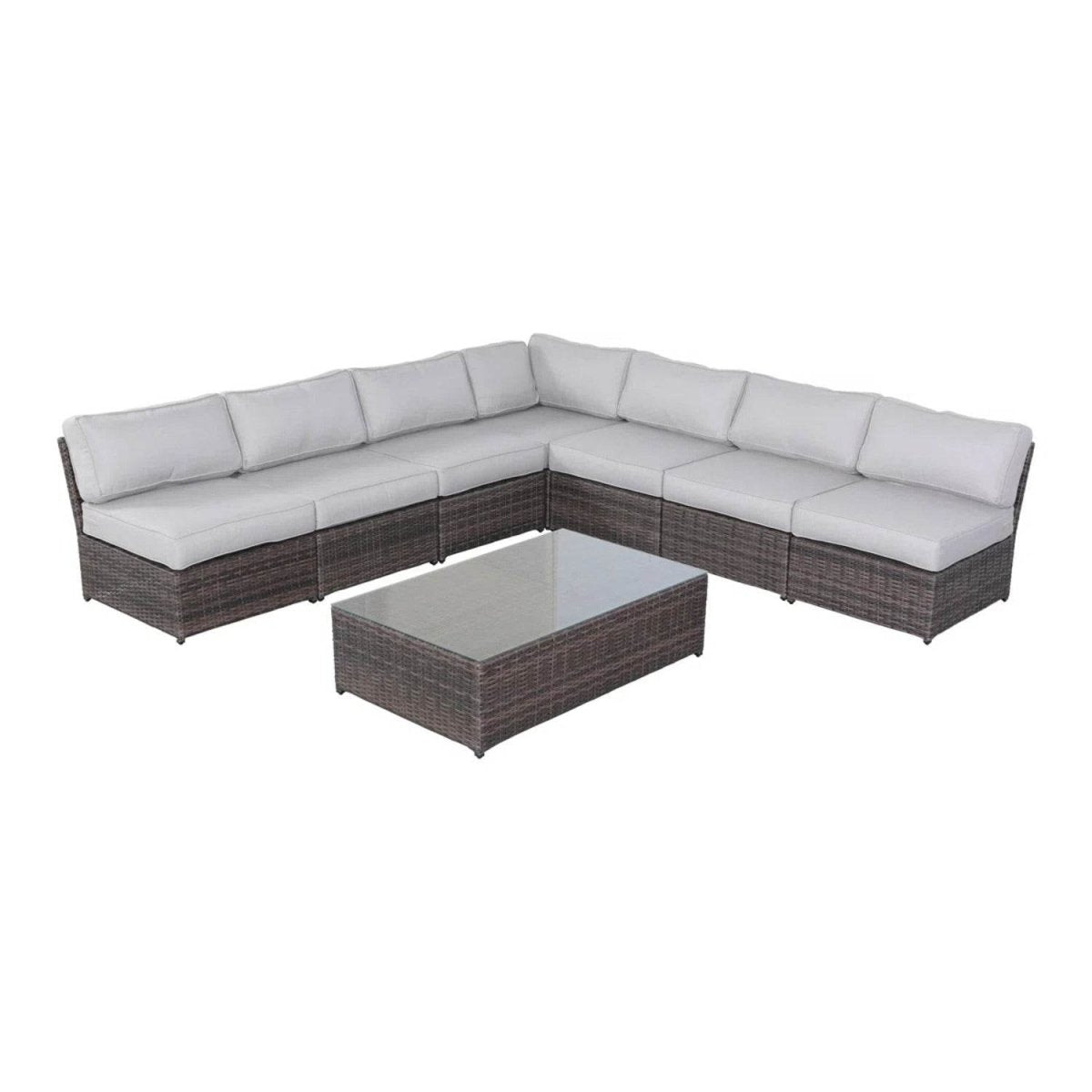 Extra - Wide Wicker Outdoor Seating Set With Cushions And Glass Table - Serenova - Omega Lifestyles