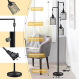 Farmhouse Industrial Metal Floor Lamp With 3 Cage Shades - Omega Lifestyles