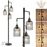Farmhouse Industrial Metal Floor Lamp With 3 Cage Shades - Omega Lifestyles