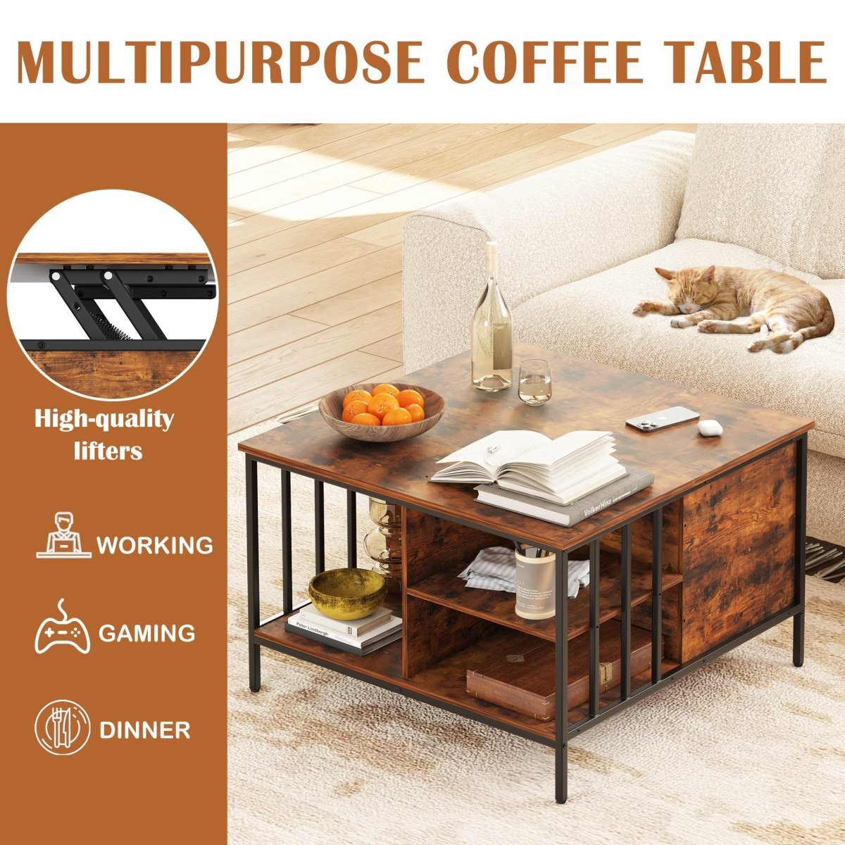 Farmhouse Lift - Top Coffee Table With Storage - Serenova - Omega Lifestyles