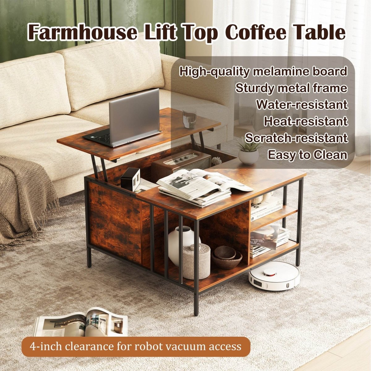 Farmhouse Lift - Top Coffee Table With Storage - Serenova - Omega Lifestyles