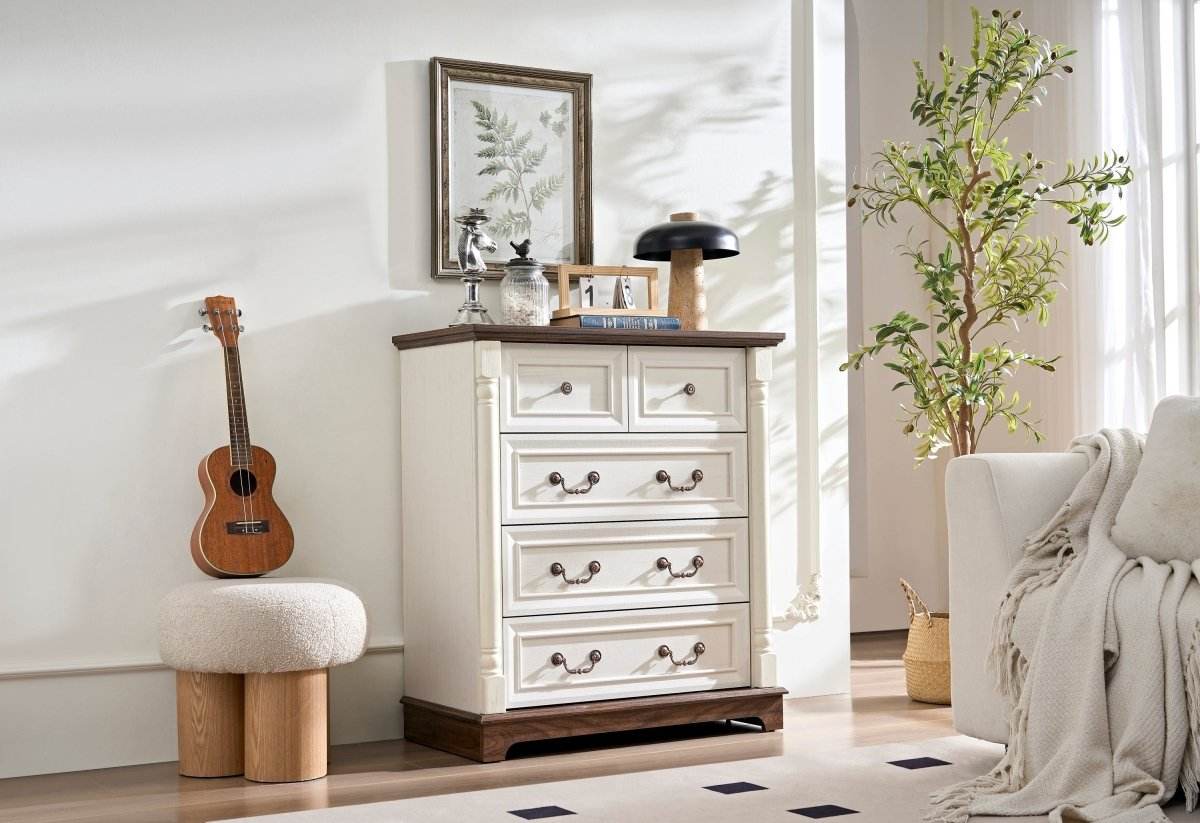Farmhouse Style 5-Drawer Walnut MDF Dresser Chest - Sleep Galleria