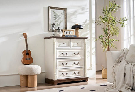 Farmhouse Style 5-Drawer Walnut MDF Dresser Chest - Sleep Galleria