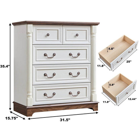 Farmhouse Style 5-Drawer Walnut MDF Dresser Chest - Sleep Galleria