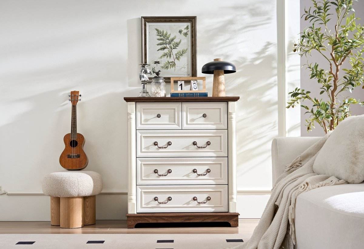 Farmhouse Style 5-Drawer Walnut MDF Dresser Chest - Sleep Galleria
