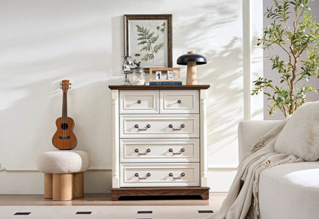 Farmhouse Style 5-Drawer Walnut MDF Dresser Chest - Sleep Galleria