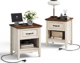 Farmhouse Wood Nightstand With Type-C Charging Station - Omega Lifestyles