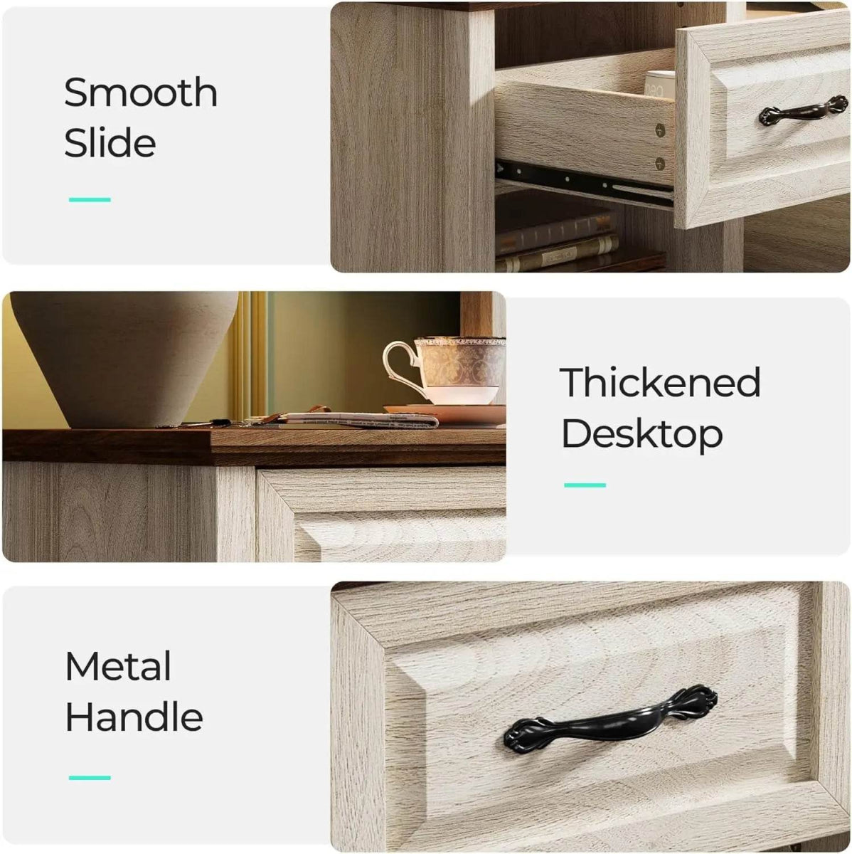 Farmhouse Wood Nightstand With Type-C Charging Station - Omega Lifestyles