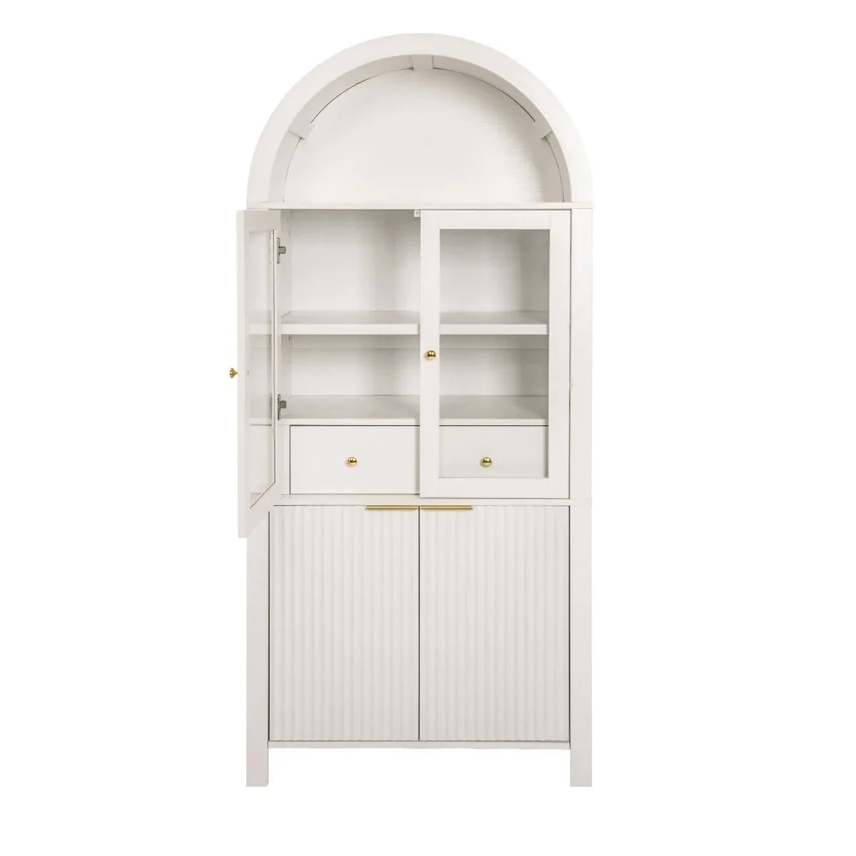 Fluted Tall Arched White MDF Pantry Cabinet - Omega Lifestyles