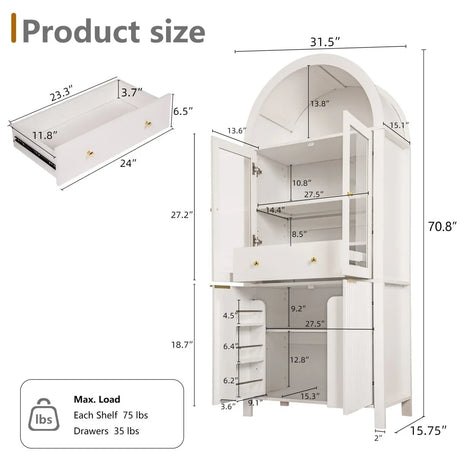 Fluted Tall Arched White MDF Pantry Cabinet - Omega Lifestyles