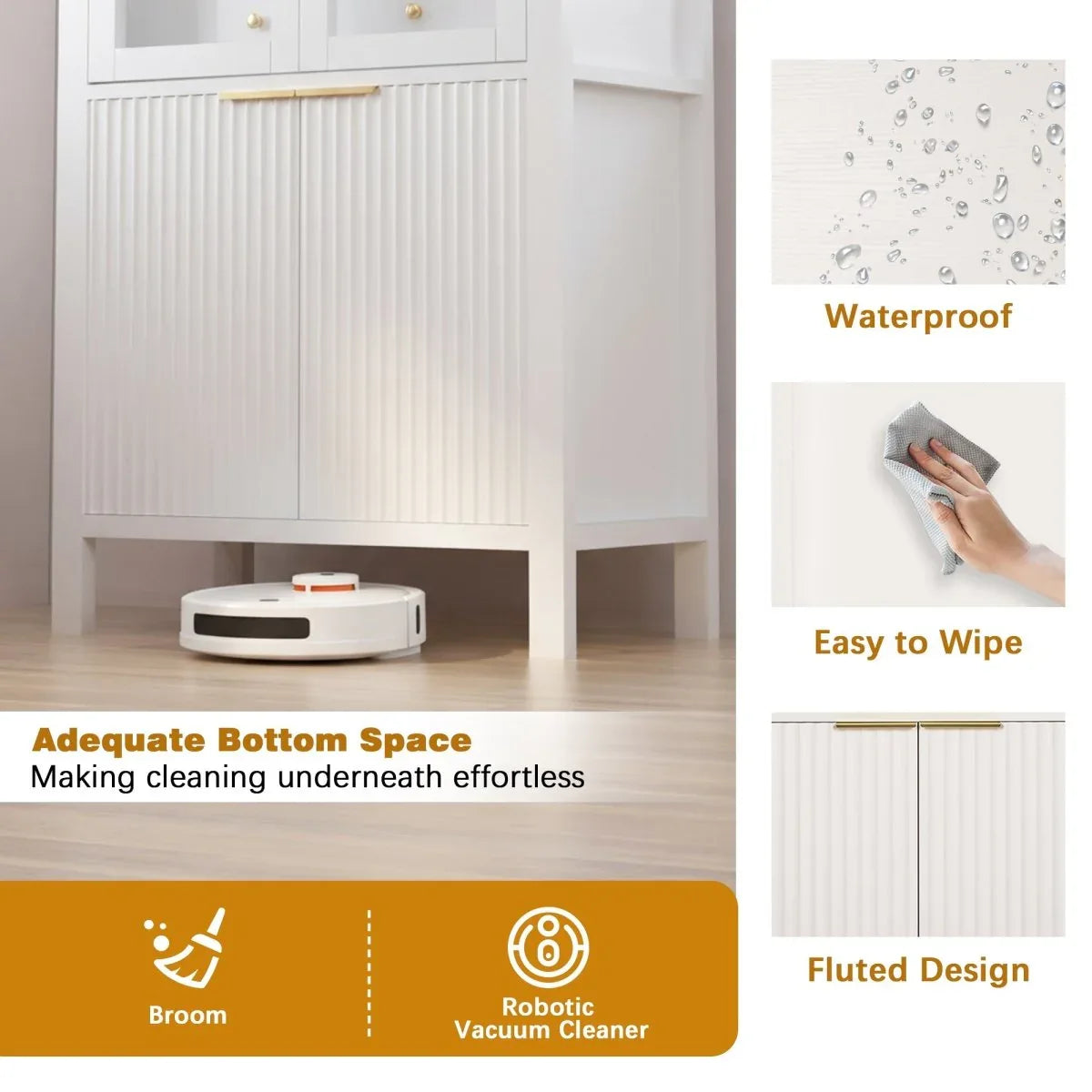 Fluted Tall Arched White MDF Pantry Cabinet - Omega Lifestyles