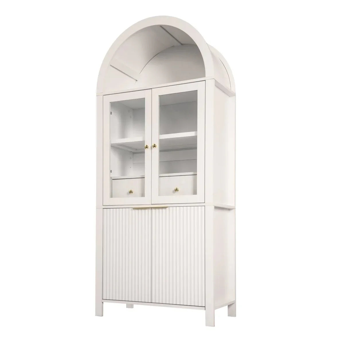 Fluted Tall Arched White MDF Pantry Cabinet - Omega Lifestyles