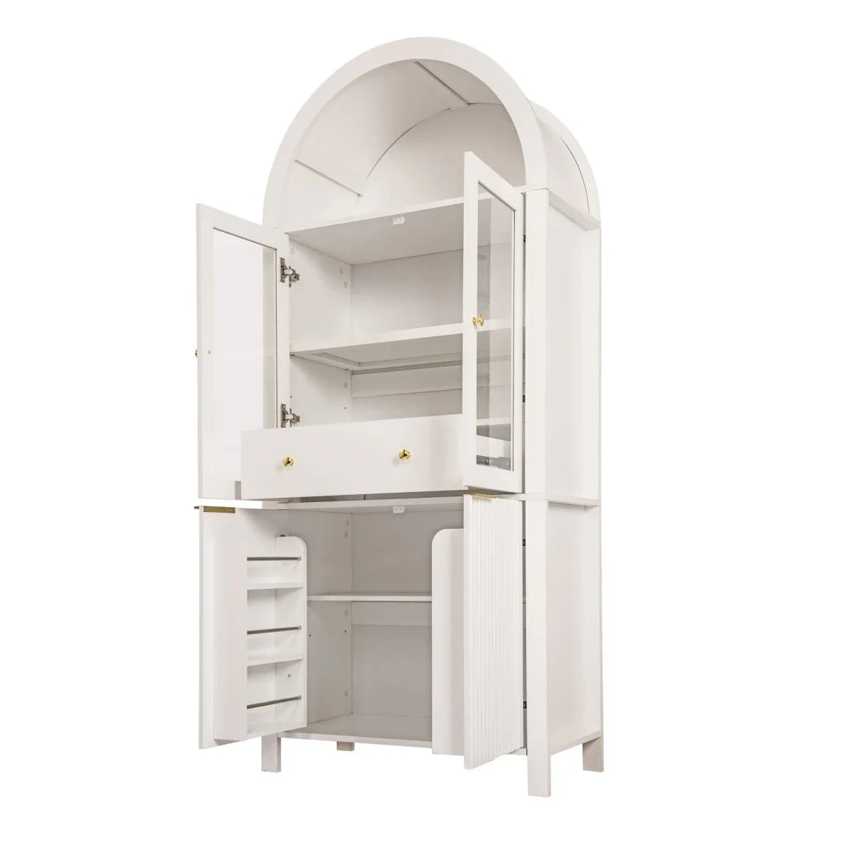 Fluted Tall Arched White MDF Pantry Cabinet - Omega Lifestyles